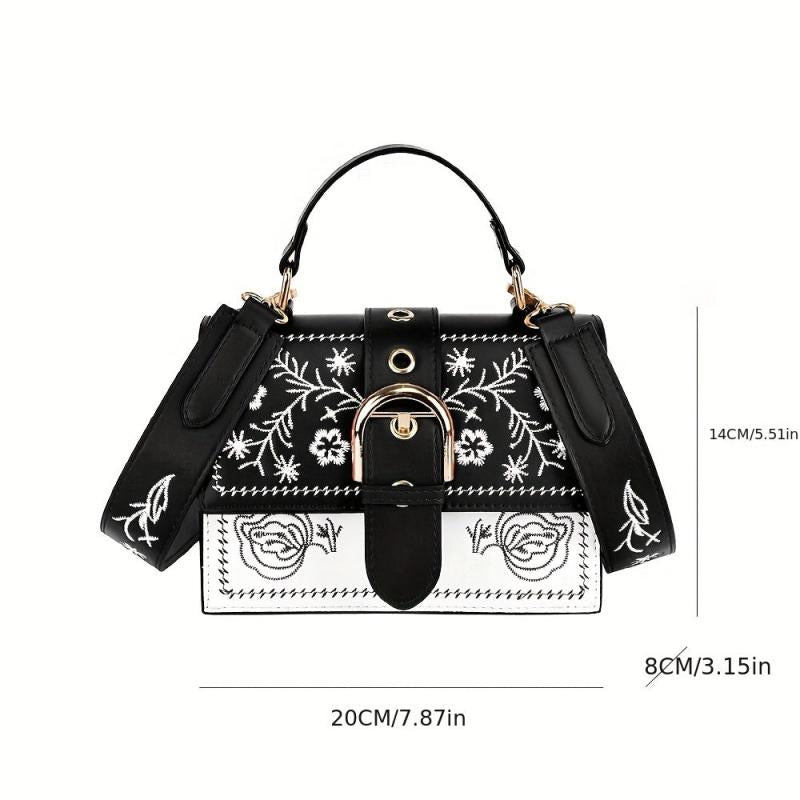 Ethnic Floral Embroidery Handbag Crossbody Purse for Women