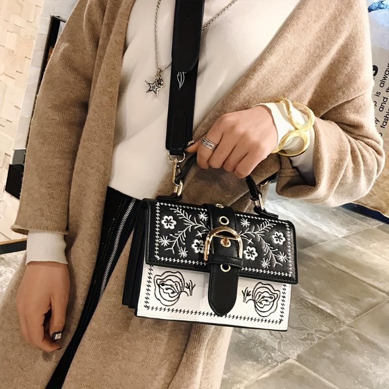Ethnic Floral Embroidery Handbag Crossbody Purse for Women