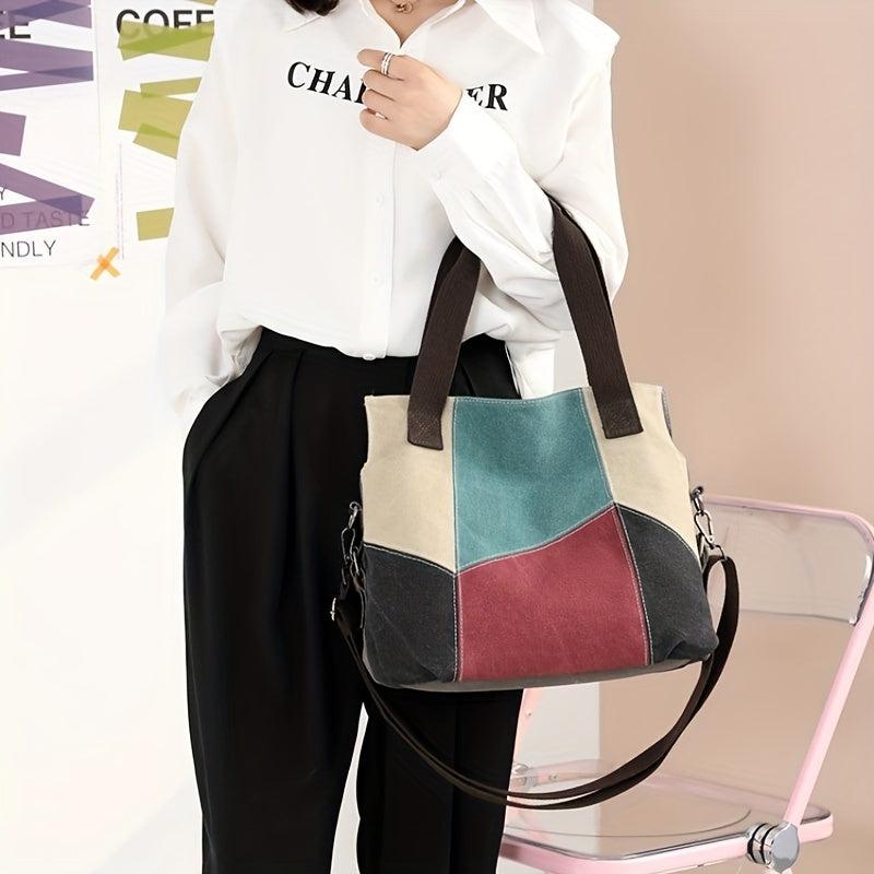 Stain Resistant Block Tote Bag Large Capacity Durable Shoulder Bag