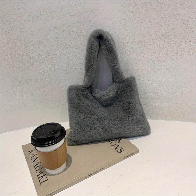 Solid Plush Handbag Lightweight All Match Storage Bag Women's Fluffy Bag