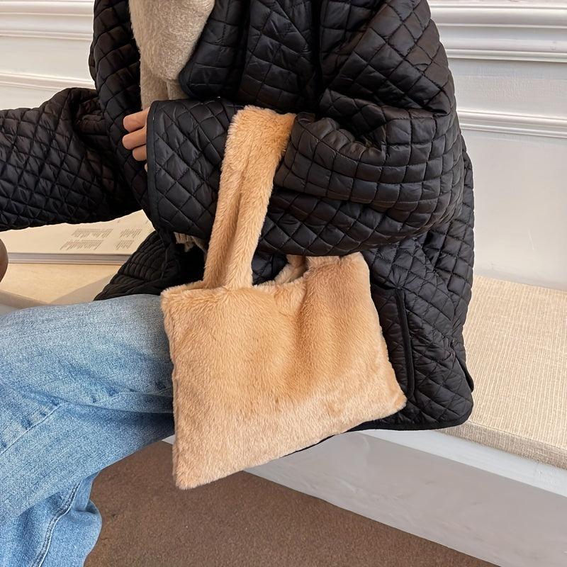 Solid Plush Handbag Lightweight All Match Storage Bag Women's Fluffy Bag