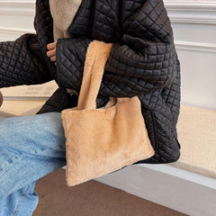 Solid Plush Handbag Lightweight All Match Storage Bag Women's Fluffy Bag