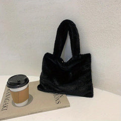 Solid Plush Handbag Lightweight All Match Storage Bag Women's Fluffy Bag