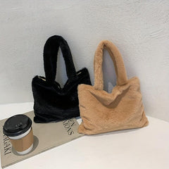 Solid Plush Handbag Lightweight All Match Storage Bag Women's Fluffy Bag