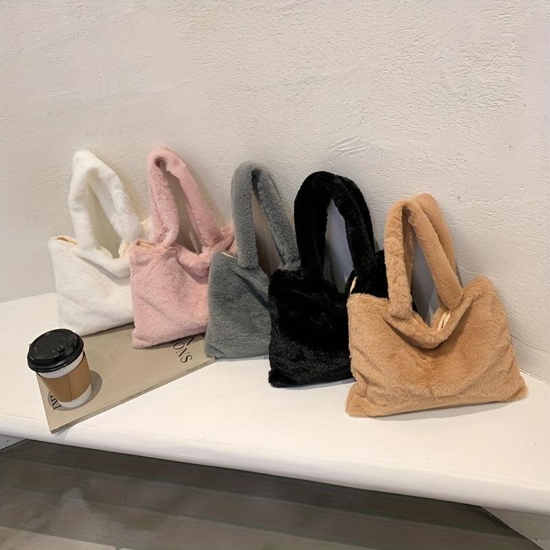 Solid Plush Handbag Lightweight All Match Storage Bag Women's Fluffy Bag