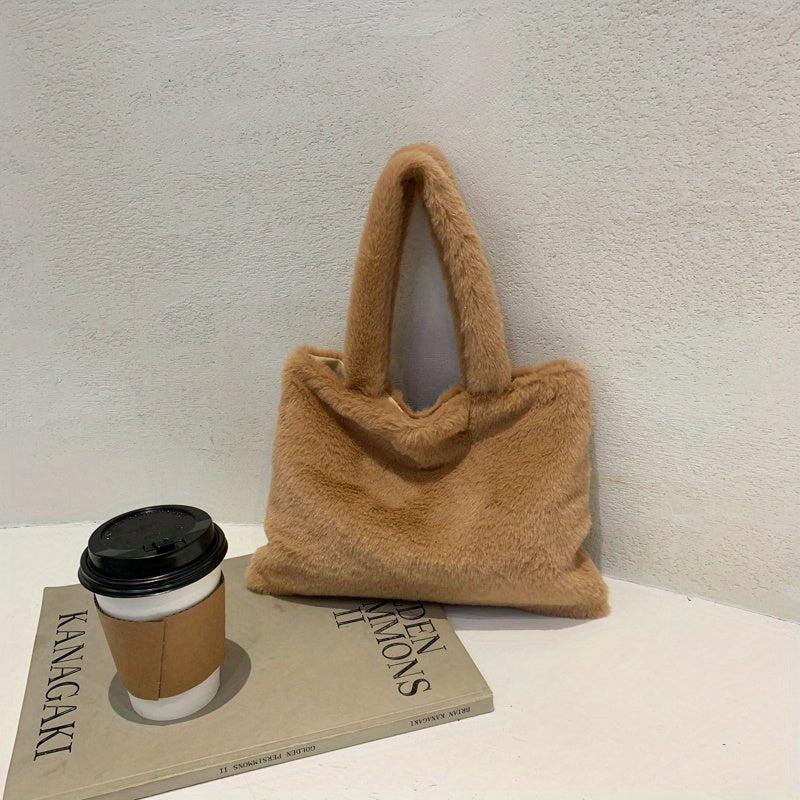 Solid Plush Handbag Lightweight All Match Storage Bag Women's Fluffy Bag