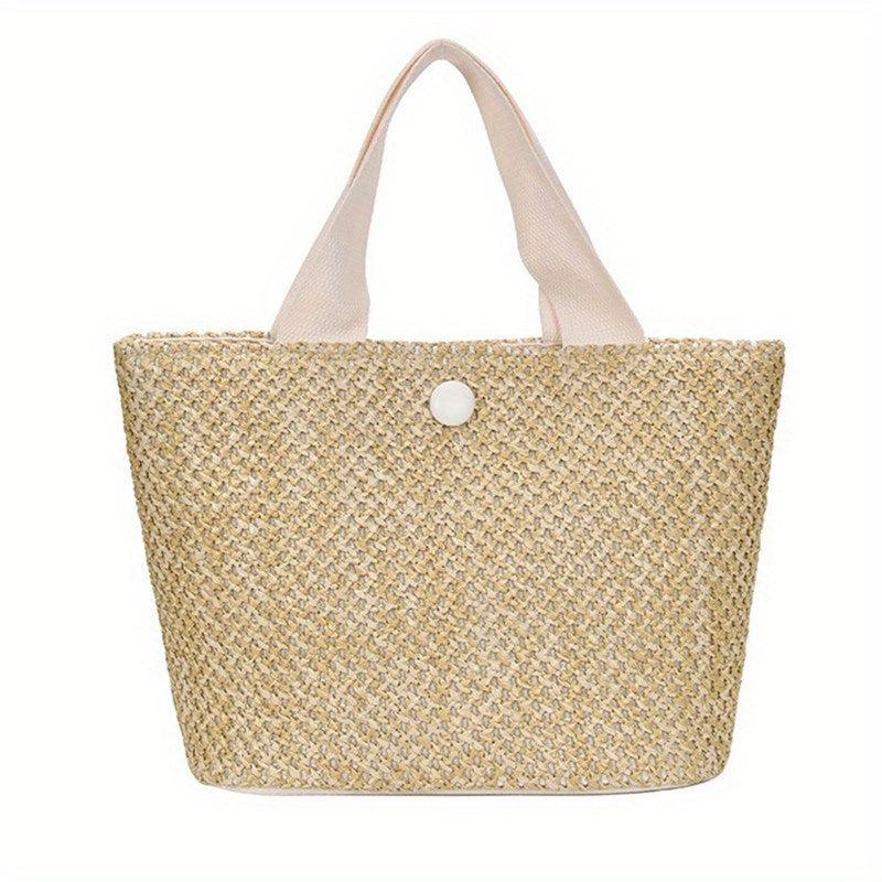 Vintage Braided Straw Tote Bag for Women Boho Style Beach Travel Vacation