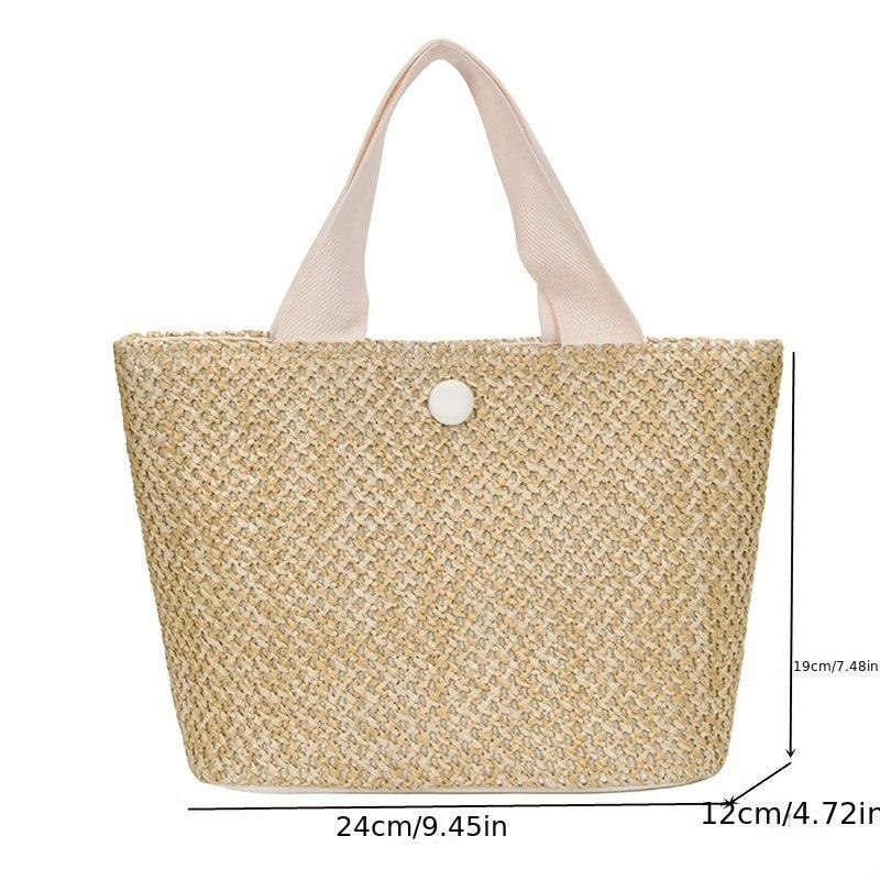 Vintage Braided Straw Tote Bag for Women Boho Style Beach Travel Vacation