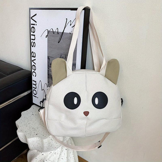 Cartoon Cat Shape Shoulder Bag Durable Canvas Crossbody Bag