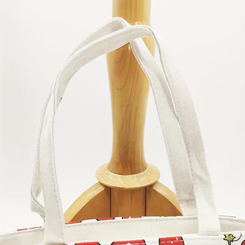 Strawberry Pattern Canvas Bag Lightweight Storage Handbag