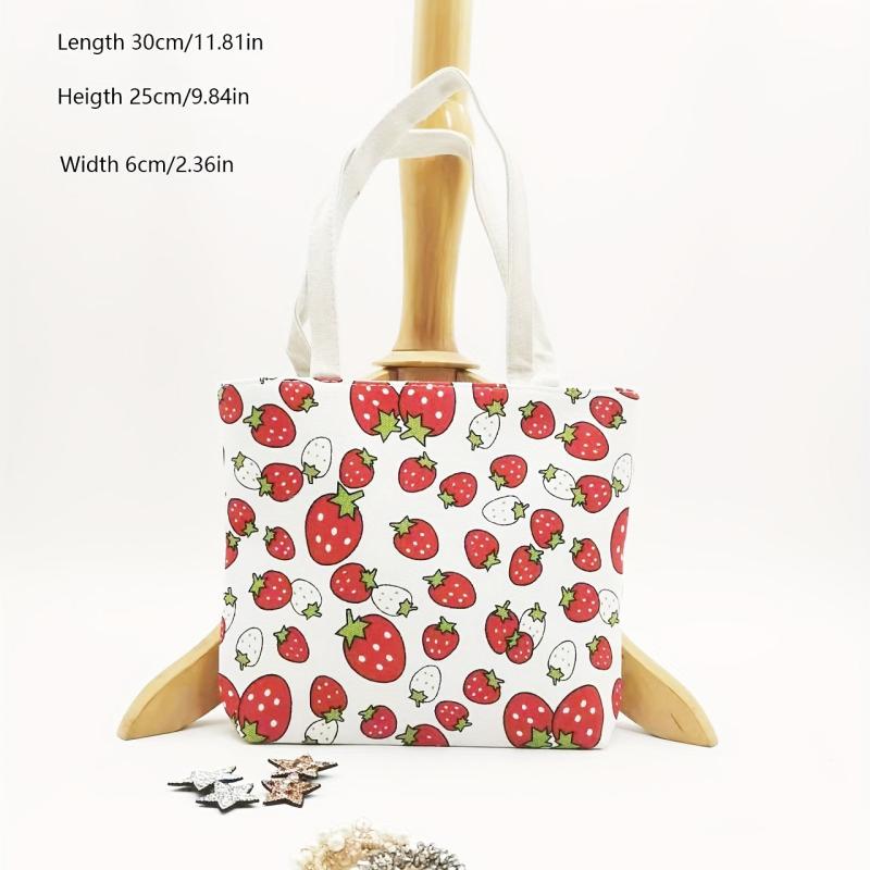 Strawberry Pattern Canvas Bag Lightweight Storage Handbag