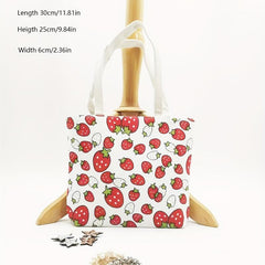 Strawberry Pattern Canvas Bag Lightweight Storage Handbag