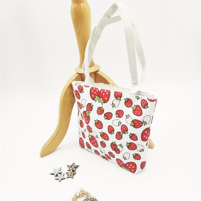 Strawberry Pattern Canvas Bag Lightweight Storage Handbag