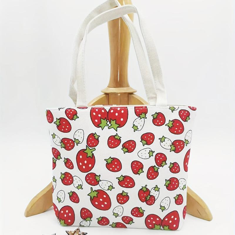 Strawberry Pattern Canvas Bag Lightweight Storage Handbag