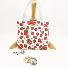 Strawberry Pattern Canvas Bag Lightweight Storage Handbag