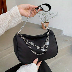 Y2K Nylon Baguette Bag Butterfly Chain Shoulder Bag Women's Square Handbag