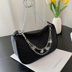 Y2K Nylon Baguette Bag Butterfly Chain Shoulder Bag Women's Square Handbag