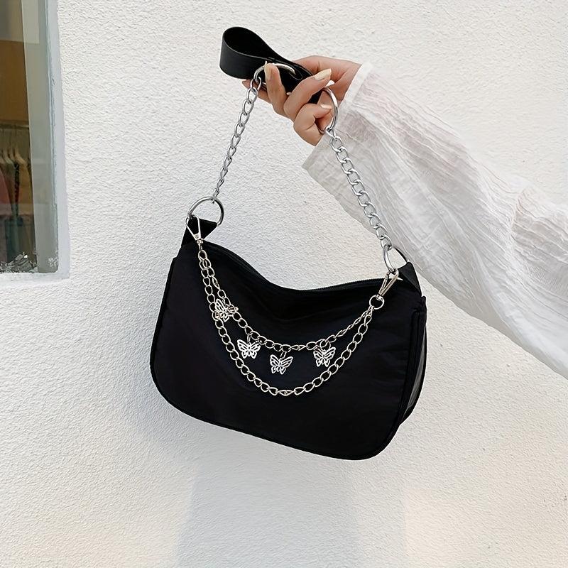 Y2K Nylon Baguette Bag Butterfly Chain Shoulder Bag Women's Square Handbag