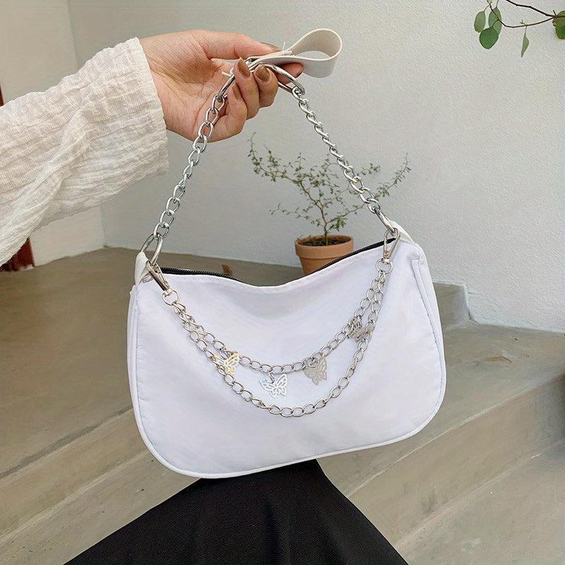 Y2K Nylon Baguette Bag Butterfly Chain Shoulder Bag Women's Square Handbag