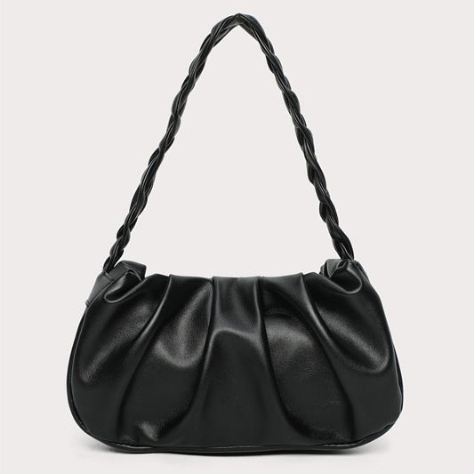 Ruched Shoulder Bag Braided Handle Purse Women Faux Leather Handbag