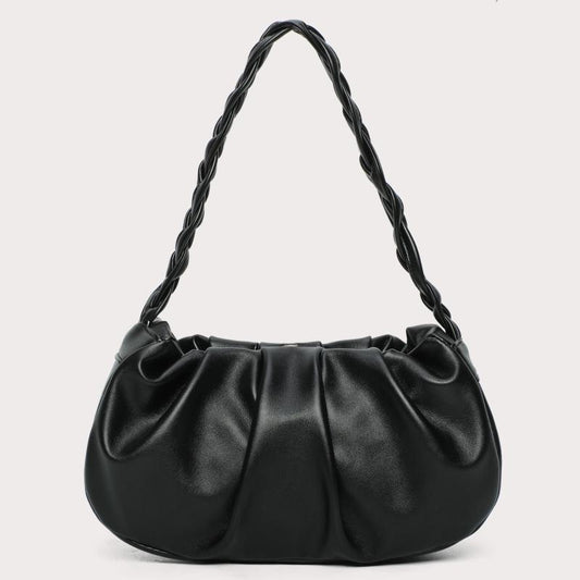 Ruched Shoulder Bag Braided Handle Purse Women Faux Leather Handbag