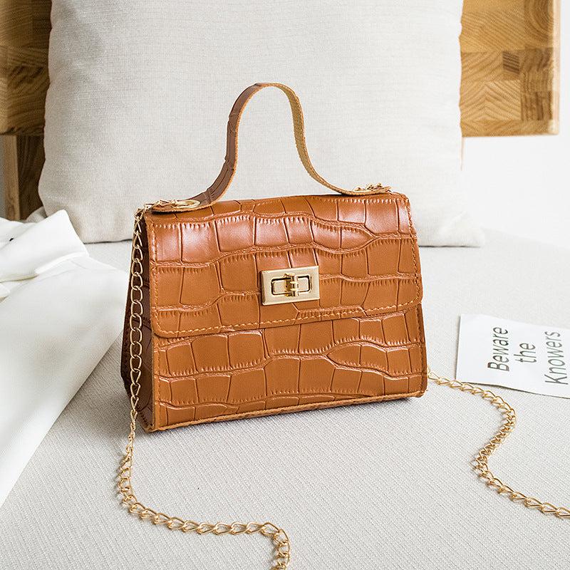 Stone Embossed Handbag Chain Crossbody Bag Mini Flap Purse