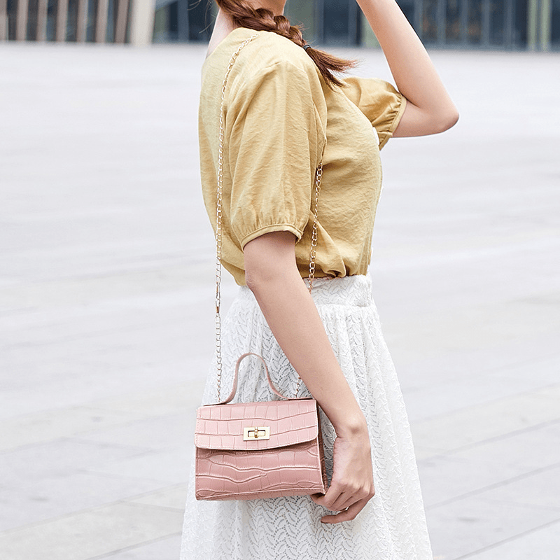 Stone Embossed Handbag Chain Crossbody Bag Mini Flap Purse