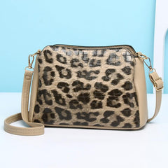 Leopard Embossed Crossbody Bag Glossy Shoulder Bag For Women Pockets Purses