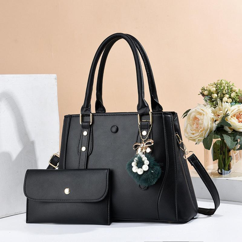 Classic Tote Bag Solid Shoulder Bag With Clutch Wallet