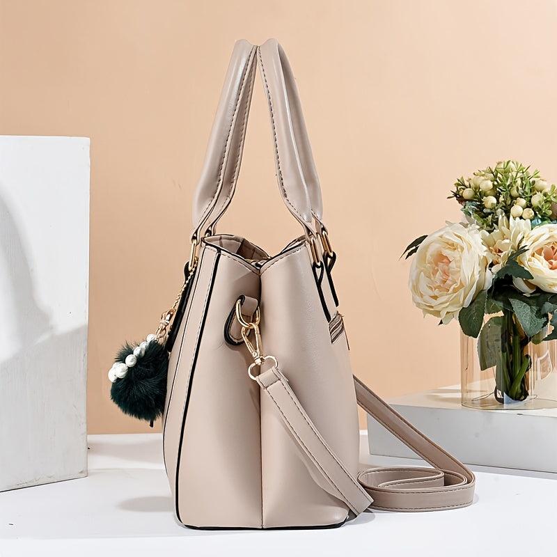 Classic Tote Bag Solid Shoulder Bag With Clutch Wallet