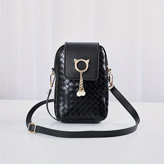 Lattice Pattern Crossbody Cell Phone Bag PU Leather Textured Bag