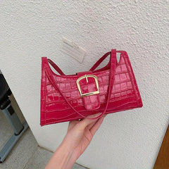 Crocodile Embossed Shoulder Bag with Buckle Decor