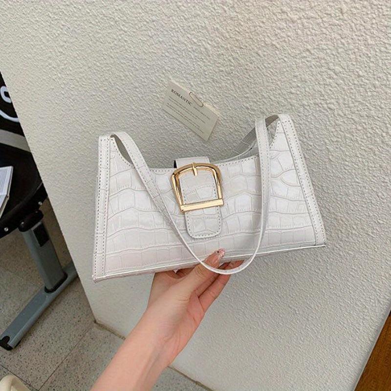 Crocodile Embossed Shoulder Bag with Buckle Decor