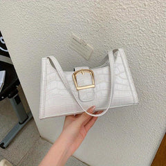 Crocodile Embossed Shoulder Bag with Buckle Decor