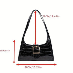 Crocodile Embossed Shoulder Bag with Buckle Decor