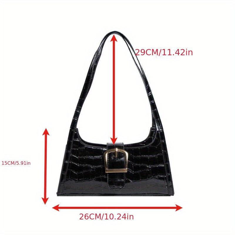 Crocodile Embossed Shoulder Bag with Buckle Decor