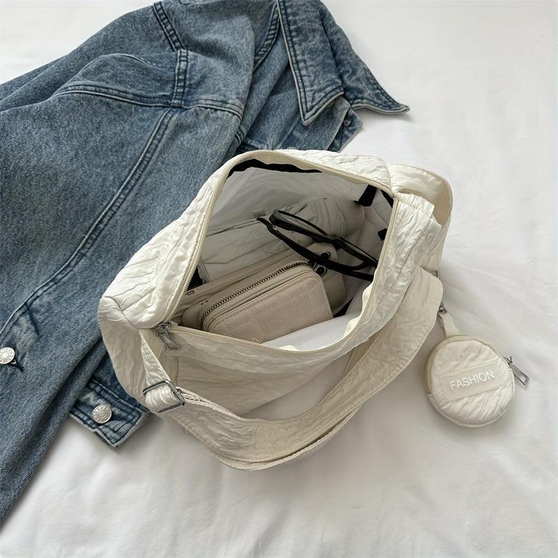 Solid Shoulder Bag Ruched Bag With Mini Round Wallet
