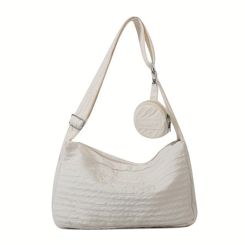 Solid Shoulder Bag Ruched Bag With Mini Round Wallet
