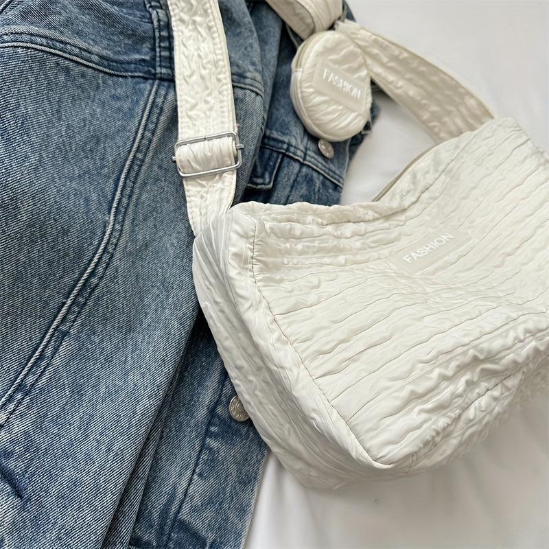Solid Shoulder Bag Ruched Bag With Mini Round Wallet