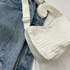 Solid Shoulder Bag Ruched Bag With Mini Round Wallet