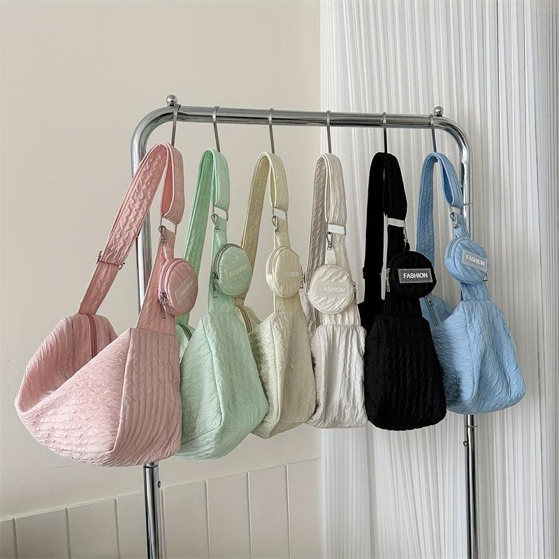 Solid Shoulder Bag Ruched Bag With Mini Round Wallet