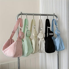 Solid Shoulder Bag Ruched Bag With Mini Round Wallet