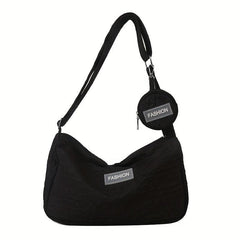 Solid Shoulder Bag Ruched Bag With Mini Round Wallet