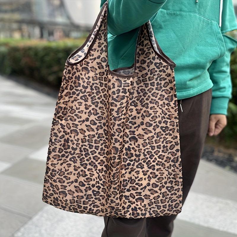 Animal Print Nylon Tote Bag Reusable Grocery Shopping Bag