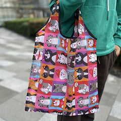 Animal Print Nylon Tote Bag Reusable Grocery Shopping Bag