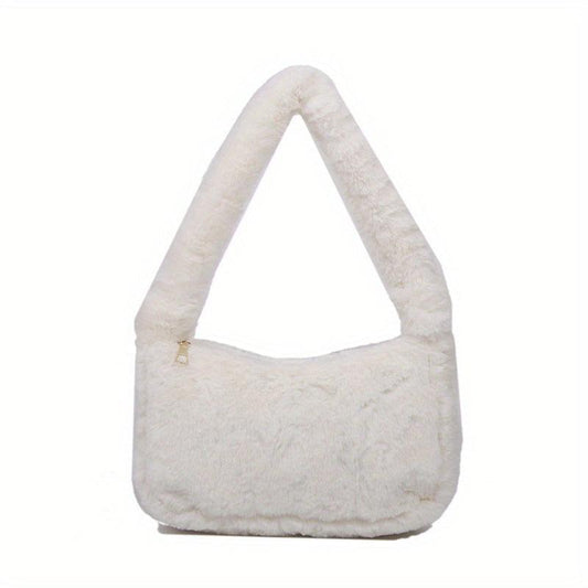 Faux Fur Shoulder Bag Plush Baguette Solid Handbag