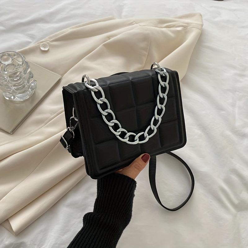 Plaid Pattern Square Bag Flap Crossbody Bag