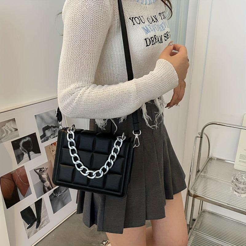 Plaid Pattern Square Bag Flap Crossbody Bag