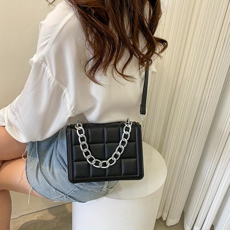 Plaid Pattern Square Bag Flap Crossbody Bag