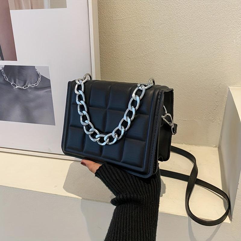 Plaid Pattern Square Bag Flap Crossbody Bag
